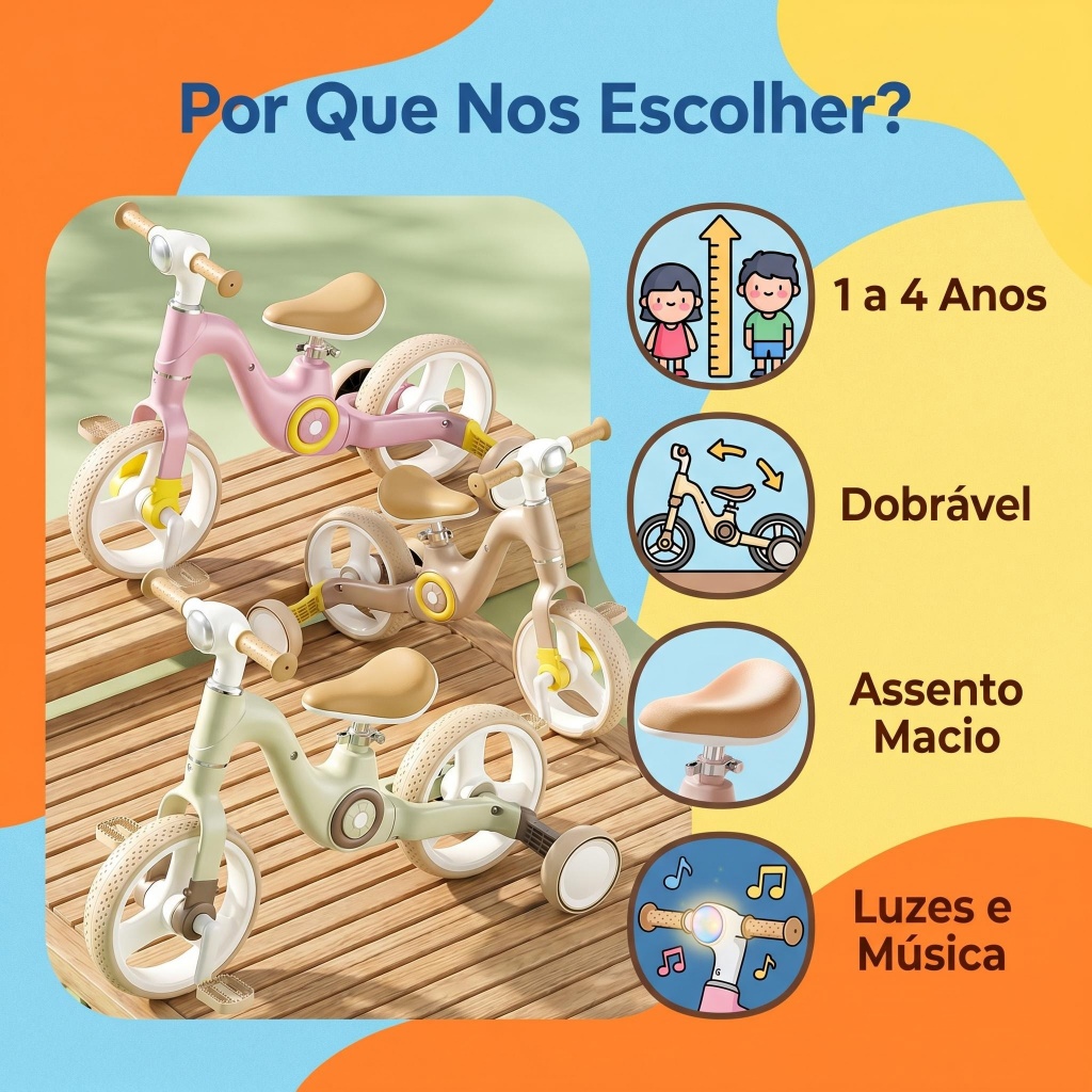 2-10 Bicicleta de Equilíbrio e Triciclo 2 em 1 para Crianças Leve com Som e LED, Anticapotagem -P24 — imagem 2 de 2