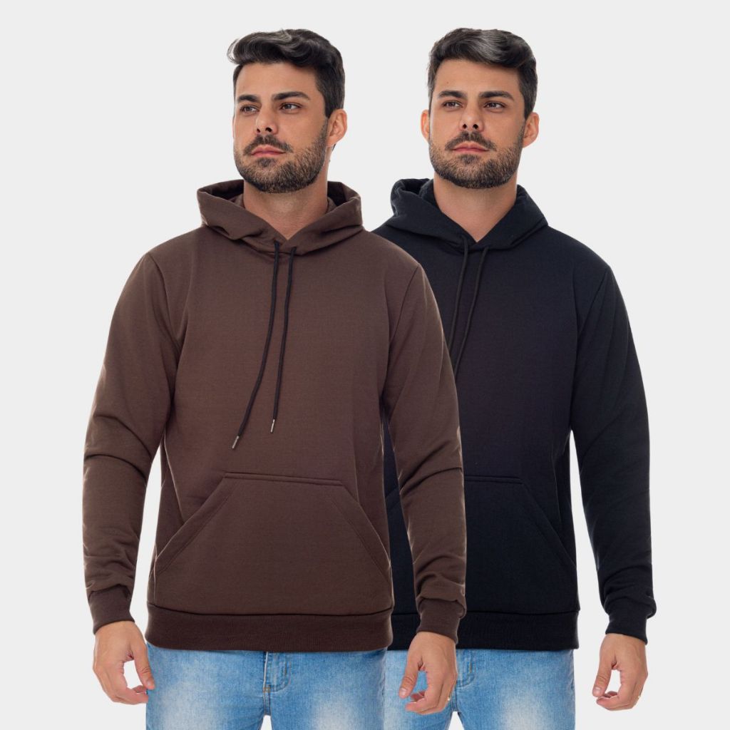 Combo 2 Moletom Moleton Canguru Liso Algodão Unissex Cordão Frio Agasalho Inverno Casaco Quente