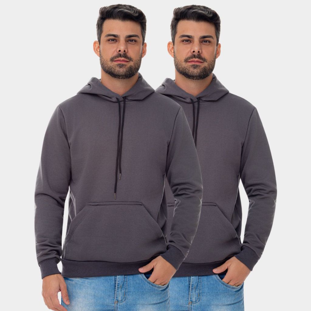 Combo 2 Blusa Moleton Moletom Unissex Capuz Confortável Macio Básico Agasalho Casaco Térmico Casual
