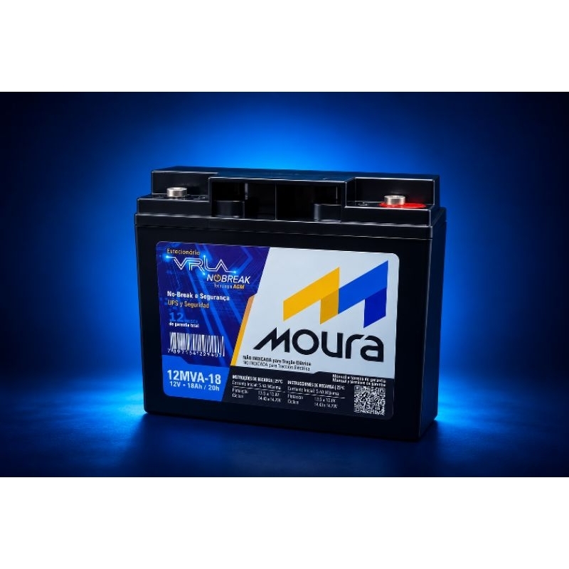 Bateria Estacionária 12v 18ah Moura 12mva18 Nobreak Vrla Agm Selada