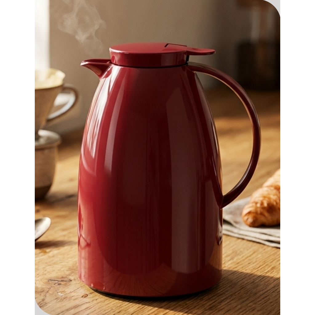 Bule Térmico Invicta Viena 1L Vermelho Gatilho Garrafa Térmica Café Chá Ampola Vidro Conservação