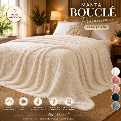 Manta Bouclê Soft Premium Casal Queen Aveludada Macia Decorativa Para Cama E Sofá Cobertor Quentinho