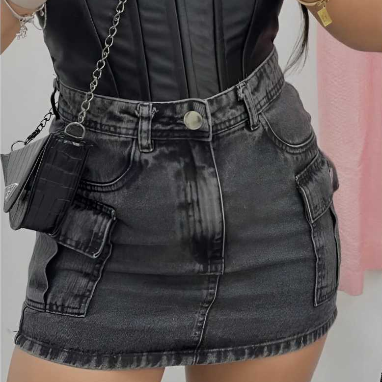 Saia Cargo Plus Size com Lycra e Cintura alta Bolso nas Laterais do 46 ao 54