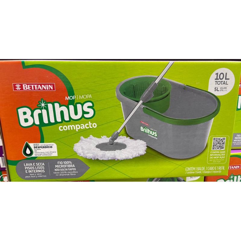 Mop Giratório Bettanin Brilhus Compacto 10L com Refil em Microfibra Original
