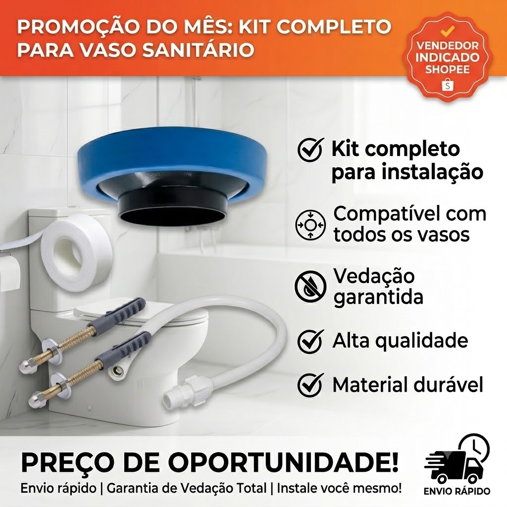 KIT COMPLETO FÁCIL INSTALAÇÃO VASO SANITÁRIO BACIA SANITÁRIA ANEL VEDAÇÃO PARAFUSO ENGATE VEDA ROSCA