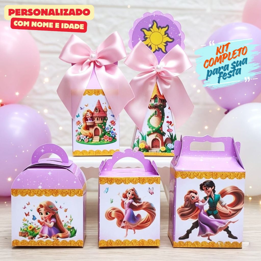 Kit Caixas ENROLADOS/Caixinhas Personalizadas + Brinde/Lembrancinhas de Festa Infantil/Aniversario