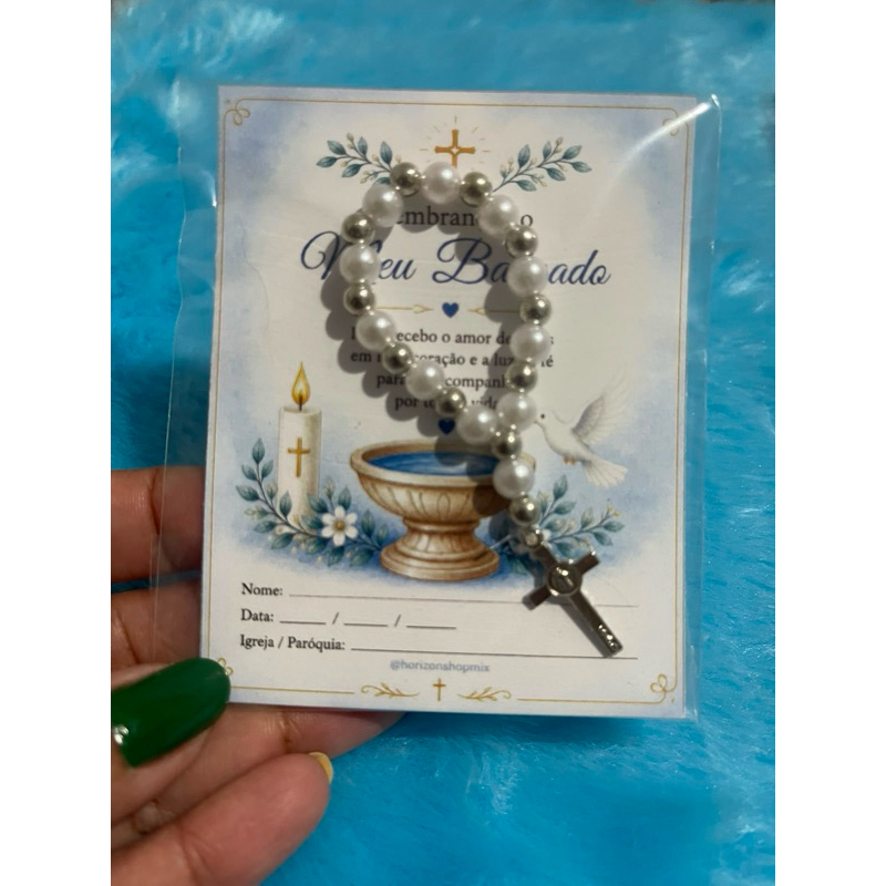 Mini Terço Personalizado para Batizado | Dezena Lembrancinha Religiosa