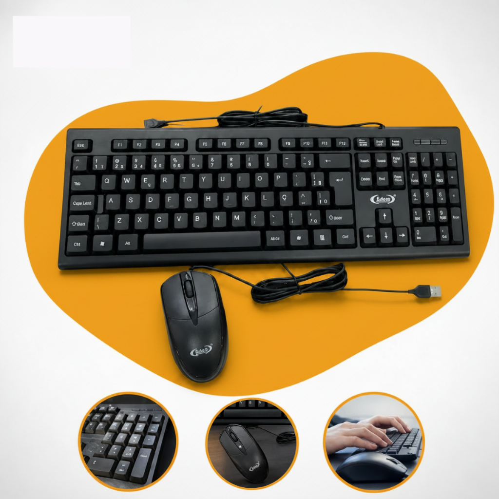 Kit Teclado E Mouse Escritório Home Office Abnt2 Com Ç Fio Usb Para Pc Notebook Computador Trabalho