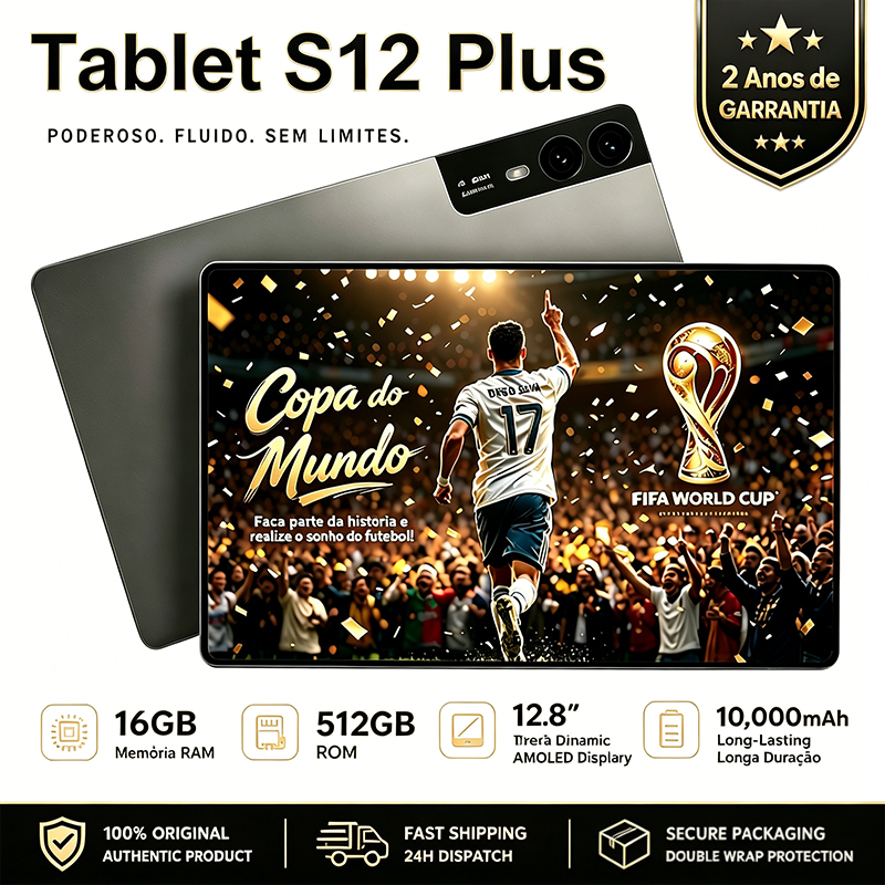 Combo Tablet S12 Plus com Teclado e Mouse Tela 12.8"  16GB RAM 512GB  WiFi/Bluetooth  Android 15