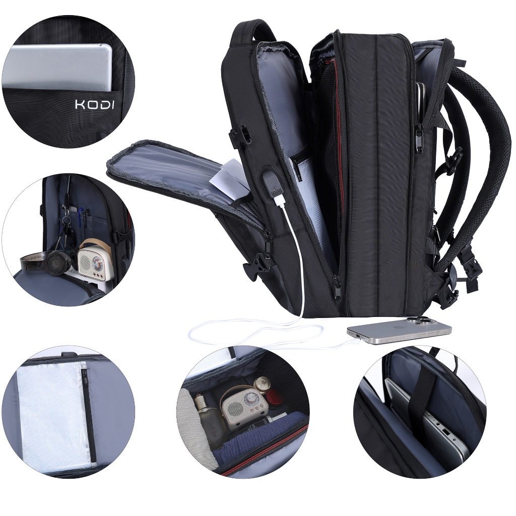 Mochila  Impermeável com Entrada USB, Expansível para Viagens e Trabalho, Compartimento Acolchoado para Notebook-Q7