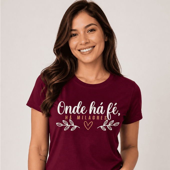 Camisa Camiseta Feminina Onde Há Fé Religiosa Cristã Estilosa Confortável Tendência 100% Algodão