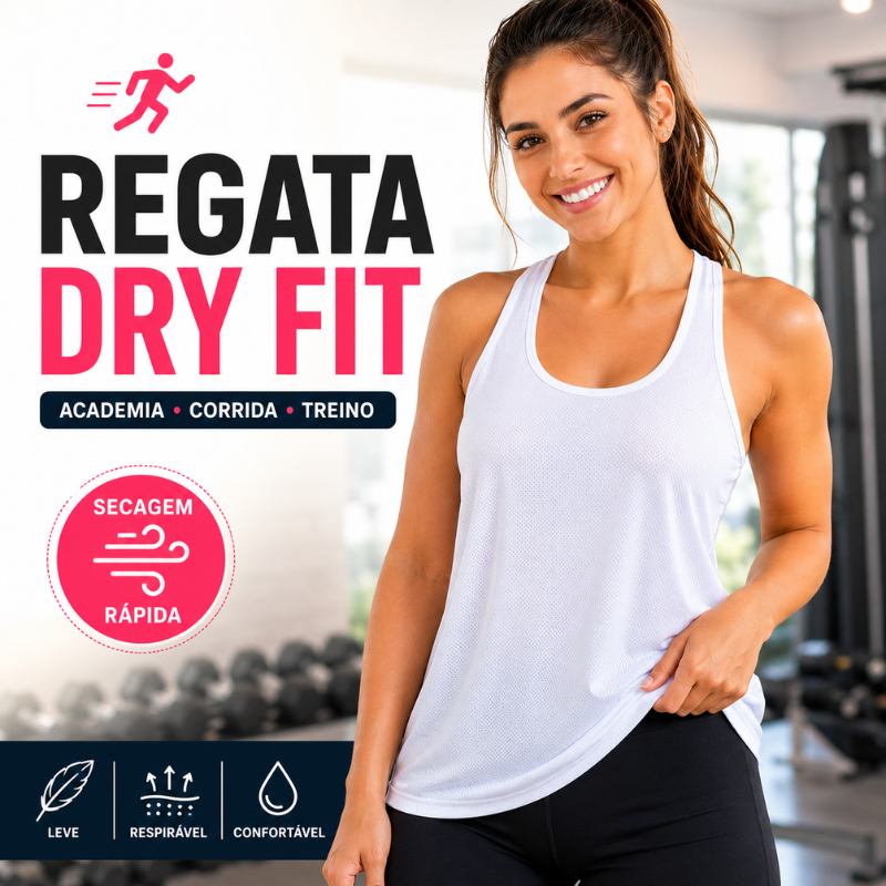 Regata Dry Fit Feminina Academia Corrida Treino Fitness Caminhada Leve Respirável |1143| Lançamento