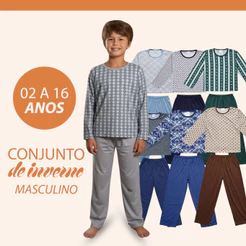 Pijama Infantil Menino Inverno Manga Longa 2 ao 16 anos Conforto e Estilo