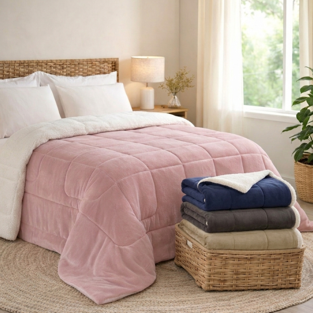 Coberdrom Casal Queen Dupla Face Sherpa Carneiro Toque Macio Premium