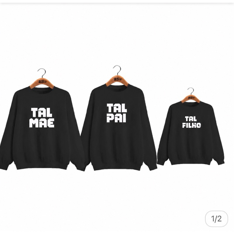 Kit Moletom 3 Blusas Tal Mae Pai Filho Filha 100% Algodao Cor preta Estampado
