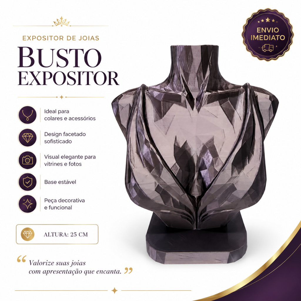 Expositor Busto Para Colares E Acessorios Facetado Luxo 25cm Balcao Vitrine Premium Envio Imediato
