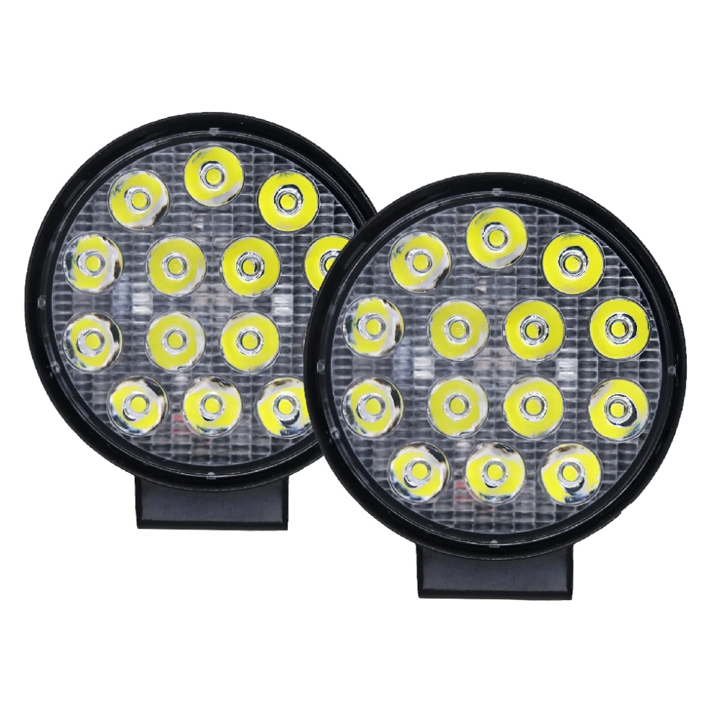 Kit 2 Farol Auxiliar 14 Led Milha 42w Redondo 11cm 12/24v 6000k Bivolt Jeep Caminhão 4x4 Lancha Barco Carro Moto