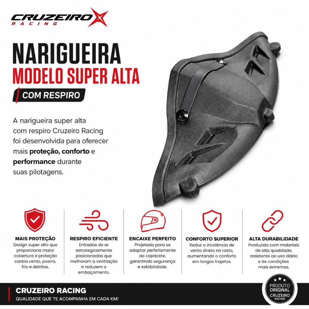 Narigueira Capacete Super Alta Com Respiro Fw3 Gt2 Gtx Norisk FF302 Hjc Ac-11 Cruzeiro — imagem 2 de 2