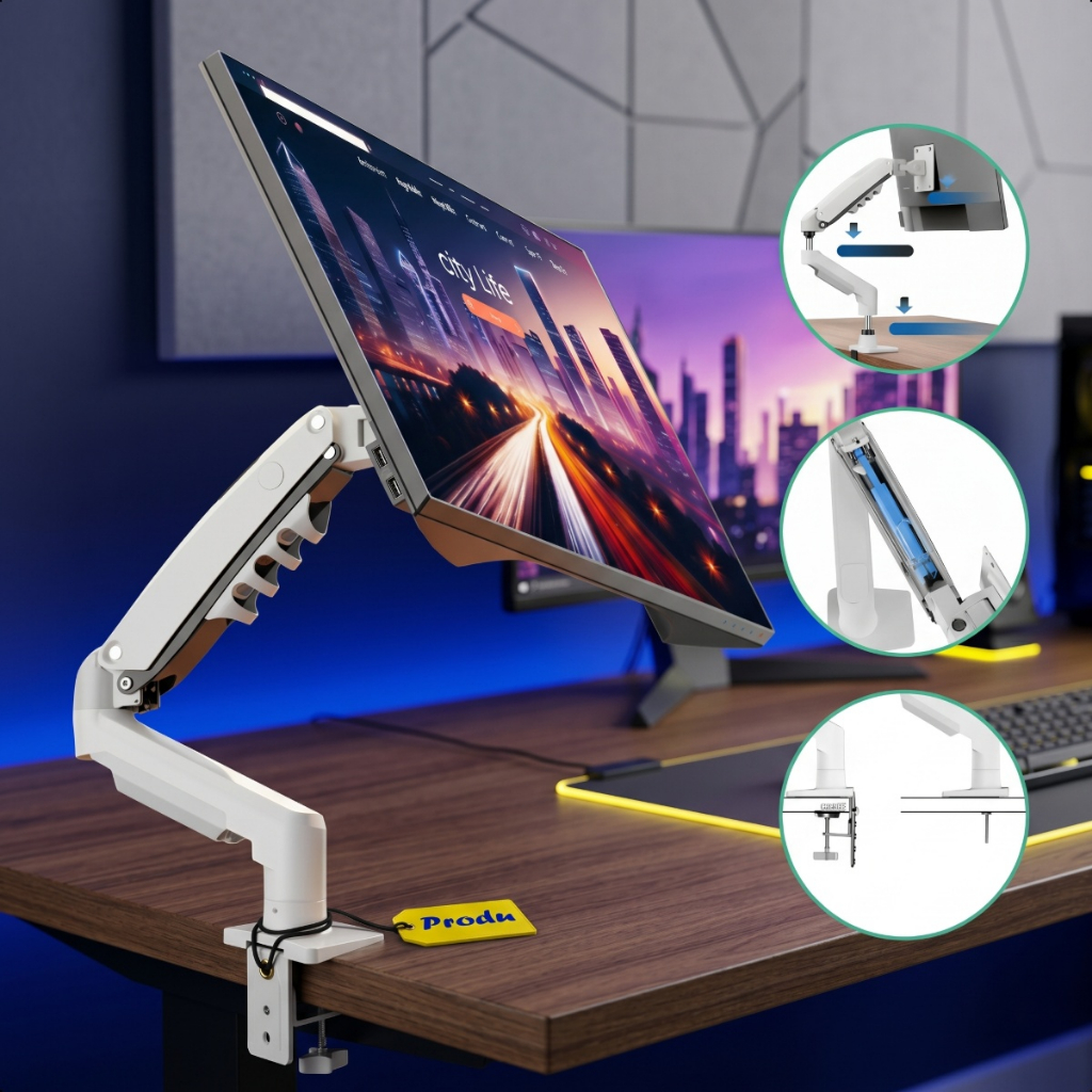 Suporte Articulado de Mesa para Monitor Produ 17 ate 30 Pol Pistao Gas Ajuste de Altura Vesa Preto
