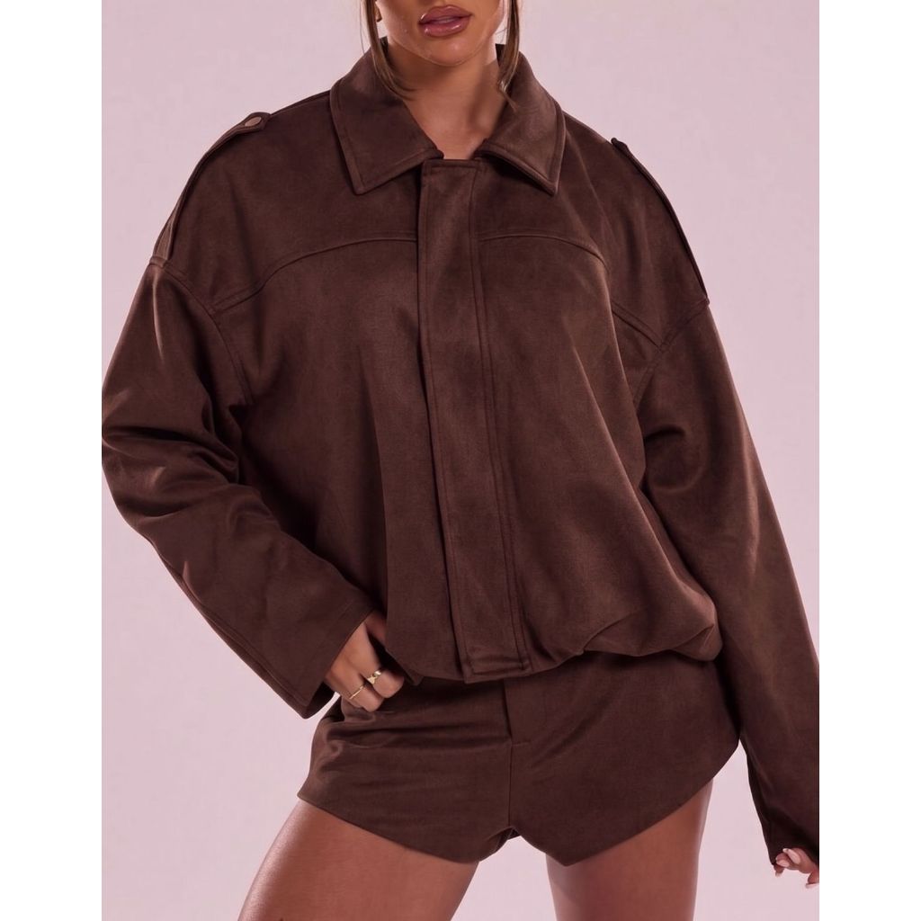 Jaqueta Feminina Manga Longa Casaco Camurça Oversized Estilo Gringa Inverno