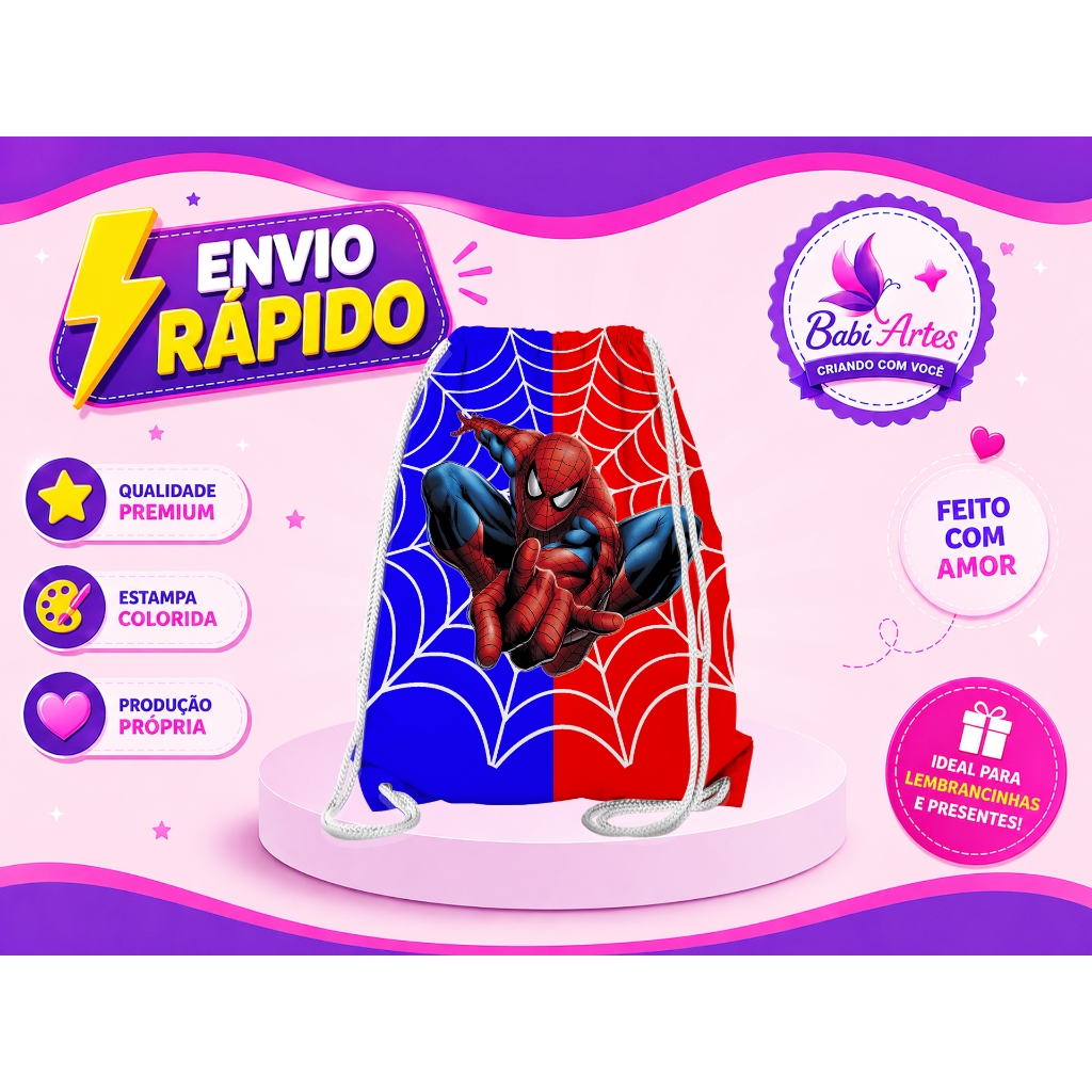 Mochilinha Saco Homem Aranha Envio Rápido saquinho lembracinha para festa Aniversário