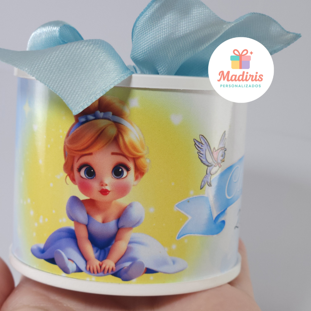 Kit Tubolatas Personalizadas 5x6cm Princesa Cinderela com Laço Lembrancinha Festa