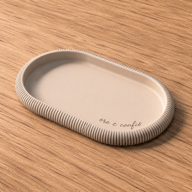 Bandeja Decorativa Ore e Confie Bege 20cm Porta Joias Chaves Organizador Luxo Moderno Elegante