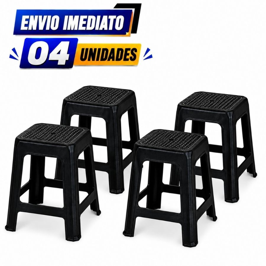 Kit Banqueta Preta 45CM de Plastico Reforçado Suporta 110Kg