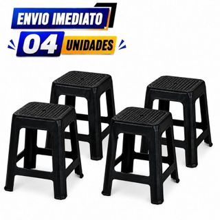 Kit Banqueta Preta 45CM de Plastico Reforçado Suporta 110Kg