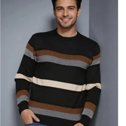 Suéter Tricot Masculino – Malha Lã Gola Redonda Manga Longa Básico e Confortável Inverno
