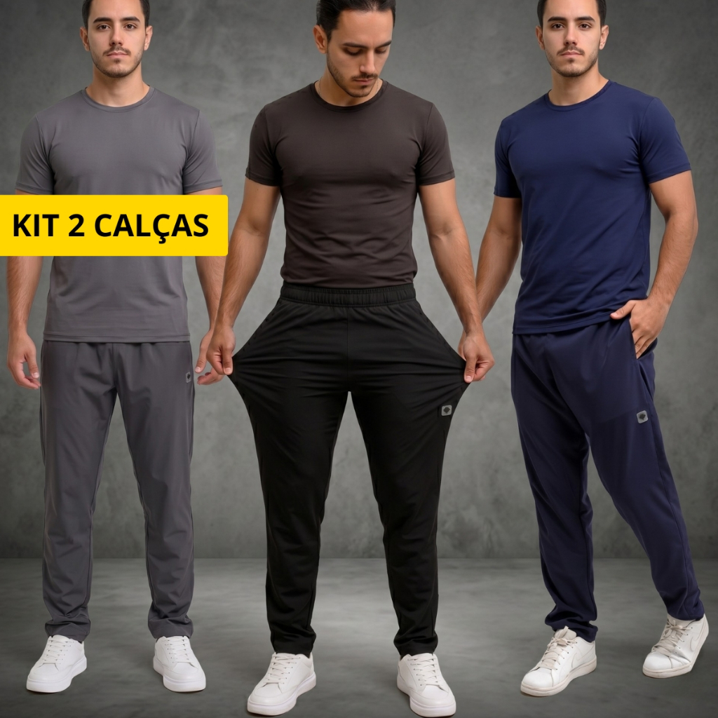 Kit 2 Calça Masculina Tactel Elastano Caminhada Esportiva Academia Fitness Versátil Premium LVBR