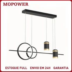 Luminária Lustre Pendente LED Moderno Geométrico Para Sala De Estar Jantar Quarto Balcão Cozinha Ilha Luxo Preto Dourado