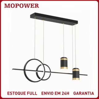 Luminária Lustre Pendente LED Moderno Geométrico Para Sala De Estar Jantar Quarto Balcão Cozinha Ilha Luxo Preto Dourado