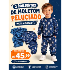 Kit de 4 Pecas 2 Conjuntos de Moletom infantil 100% Algodão Menino Menina