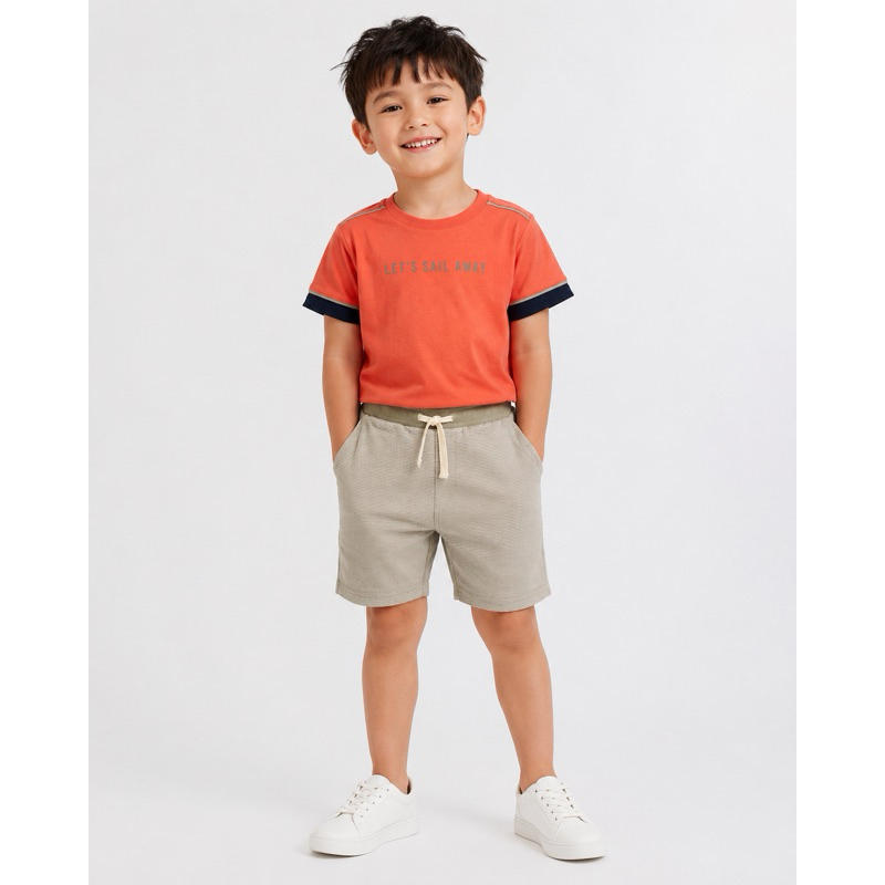 Conjunto Infantil Menino TAM 6 Colorittá Camiseta Coral e Bermuda Listrada