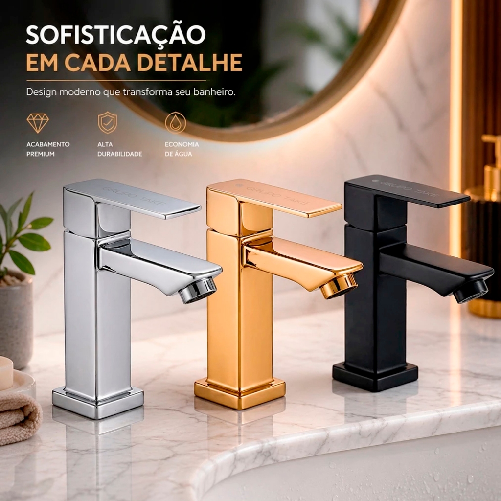 Torneira Lavabo Banheiro Luxo Metal Moderna 1/2 Quadrada Cuba
