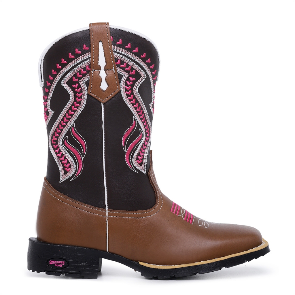 Bota Montaria Feminina Texana Country Botina Cano Medio Bordado Bico Quadrado Confortavel Resistente