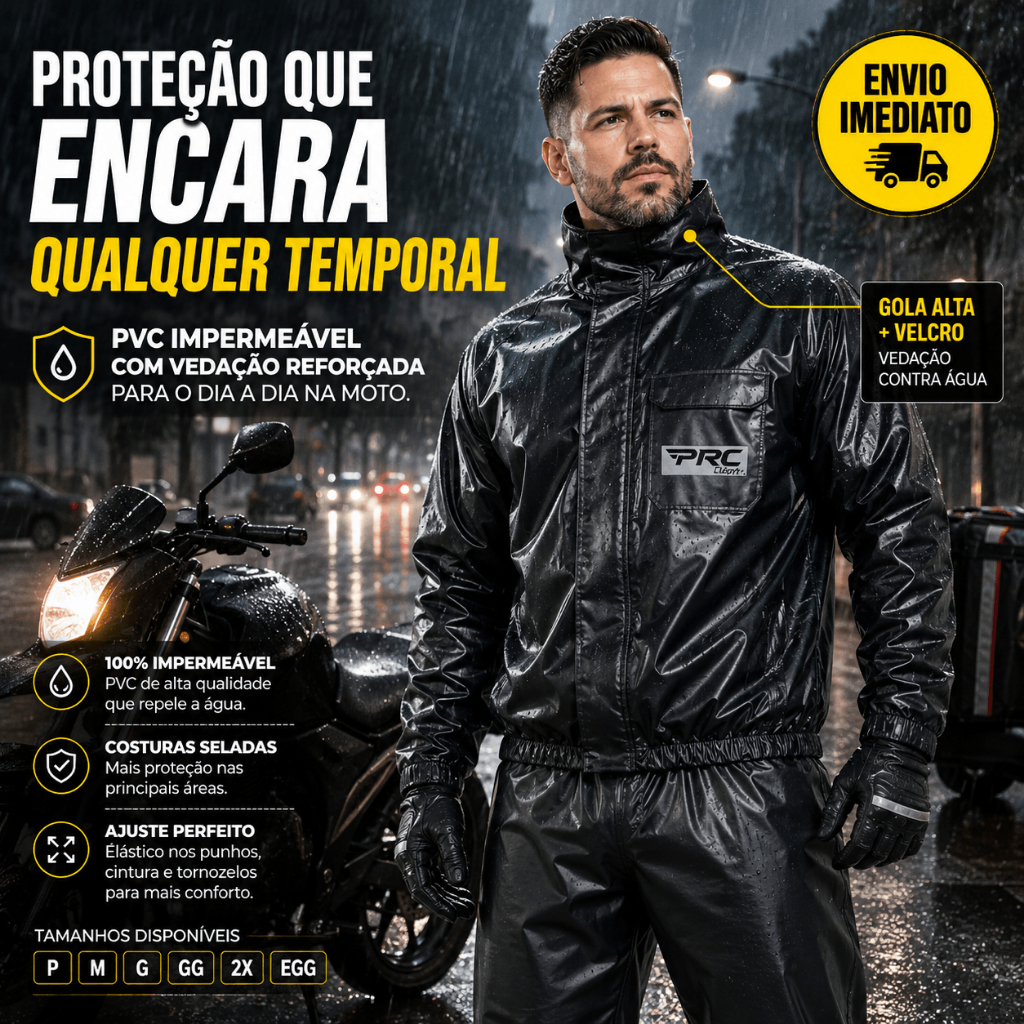 Conjunto Capa De Chuva Motoqueiro Piracapa Light PVC Impermeável Forrada Moto Motoboy