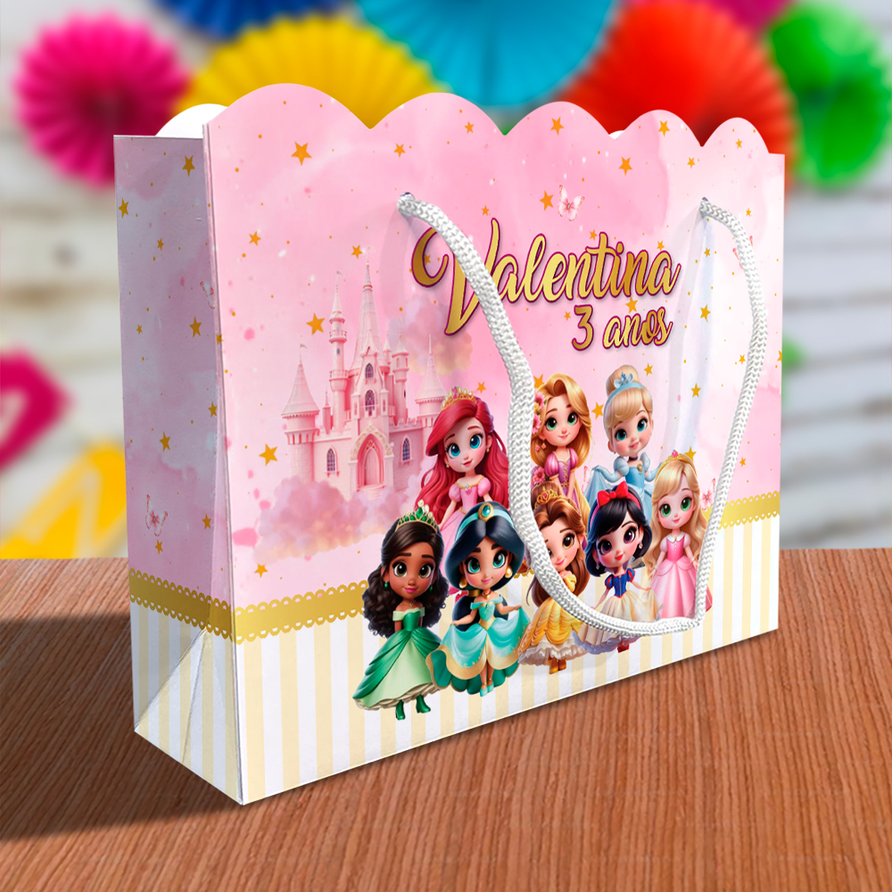 Sacolinha Princesas Cute Ondulada Personalizada Festa Lembrancinha Kit Festa Sacola Princesa