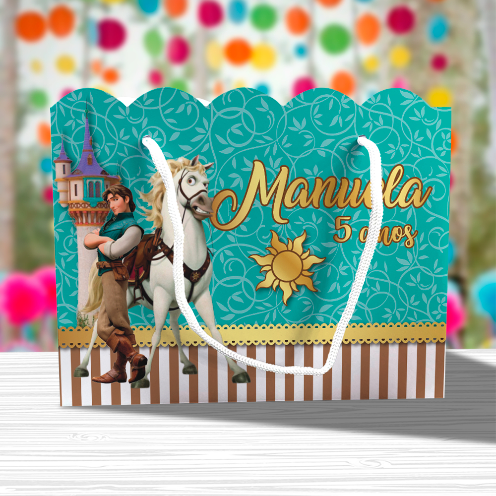 Sacolinha de Festa Rapunzel Zé Bezerra Lembrancinha Personalizada Kit Festa Sacola Ondulada Princesa Princesas Príncipe