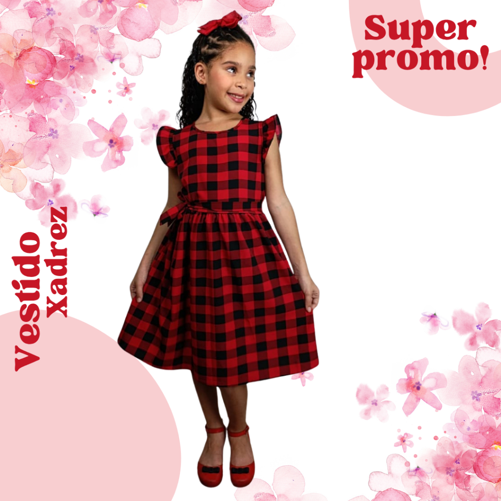 Vestido Infantil e juvenil Xadrez para todas ocasiões