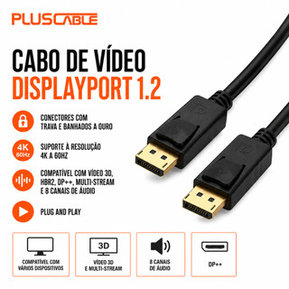 Cabo de Vídeo DisplayPort 1.2 - Preto