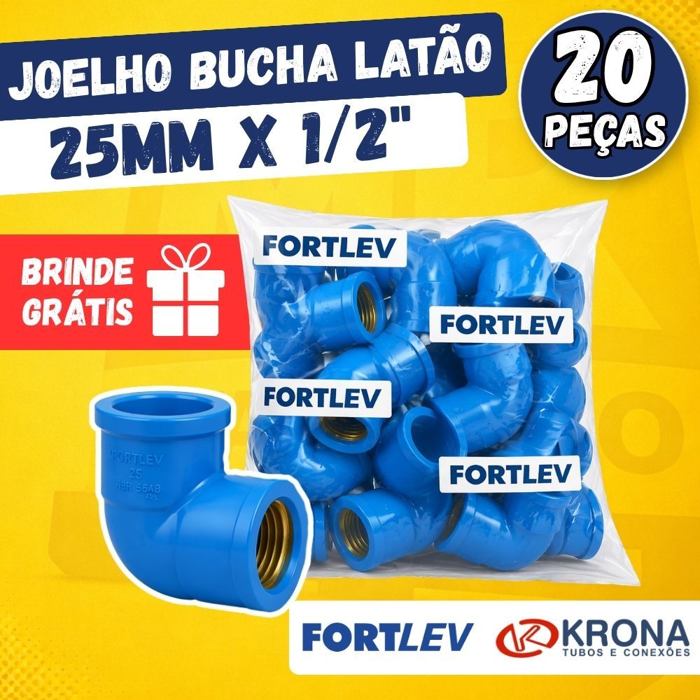 Kit Joelho Cotovelo 25mm X 1/2" 90 Graus Bucha Latão Joelho Azul Conexão 5, 10 e 20 Peças Fortlev