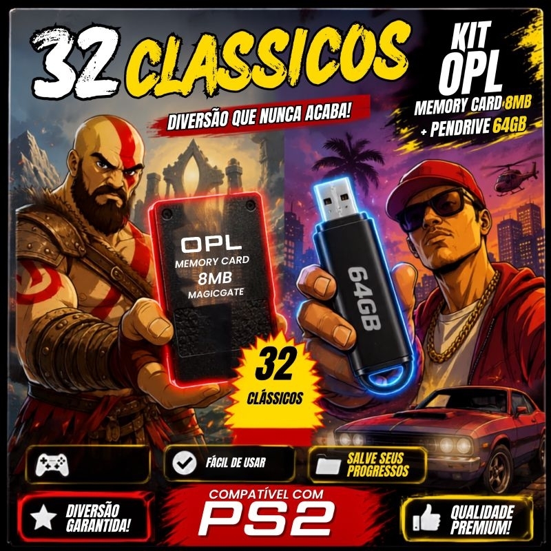 Kit memory Card 8mb Com Opl + Pendrive