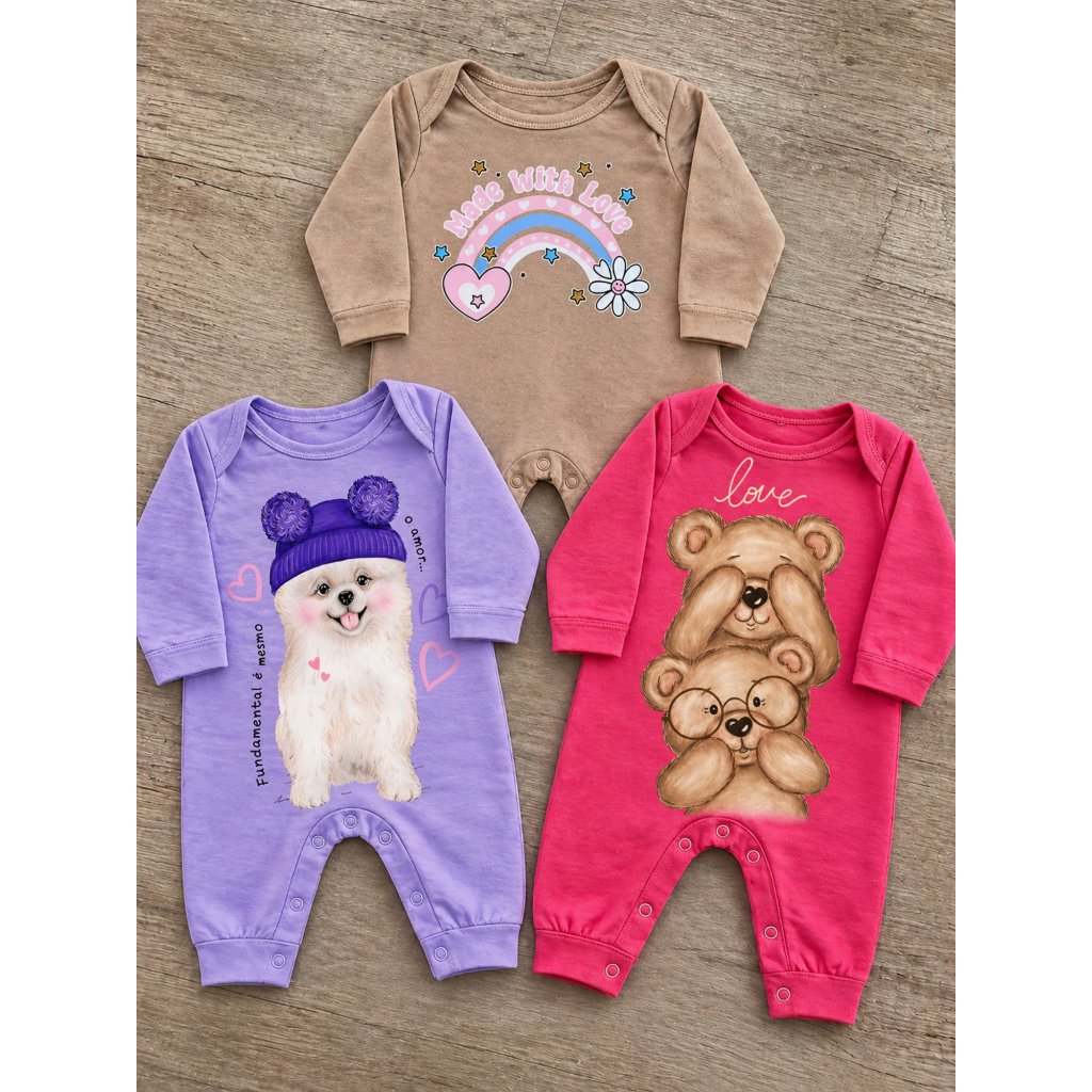 MACACÃO FEMININO ESTAMPADO BEBE MENINA