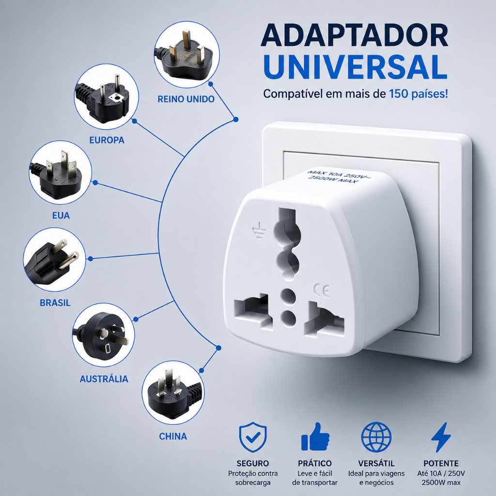 Adaptador Tomada Universal Padrão Europeu Uk Para Brasil