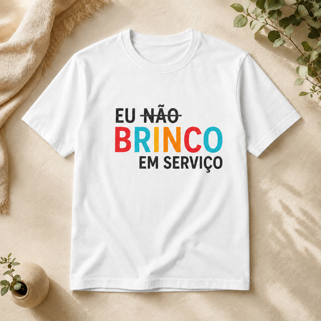 Camisa Feminina Frase Engraçada Não Brinco em Serviço 100% Algodão, Confortável, Estilo Casual