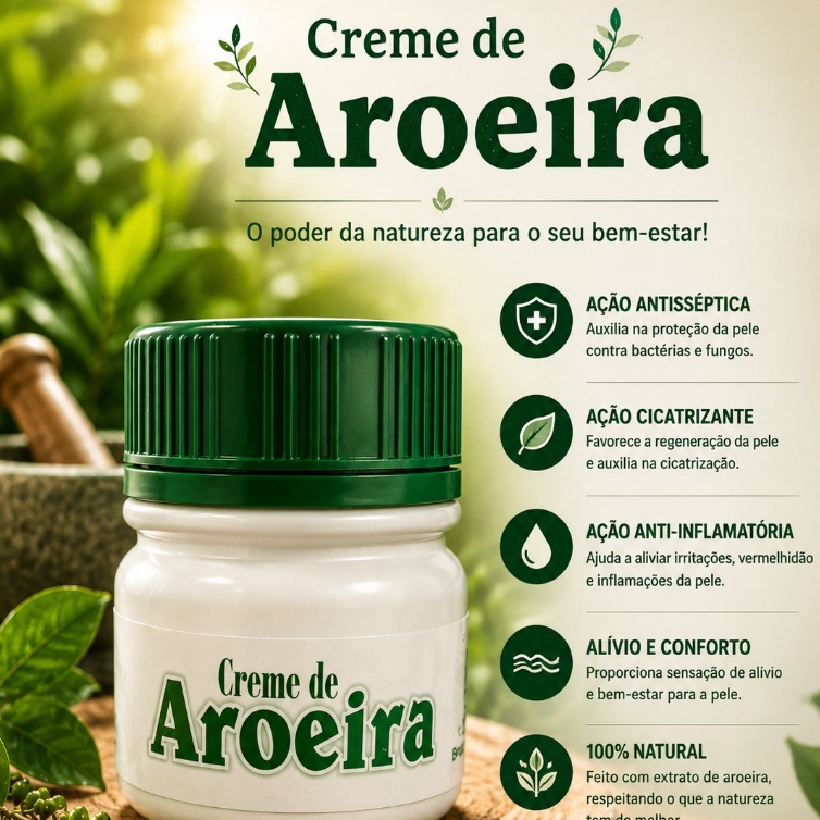 Creme de Aroeira 60g – Higiene e Cuidado Natural -1-03 Und.