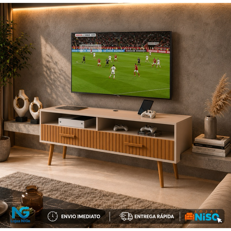 Rack Bancada para TV Estilo Luís XV Retrô – Portas Ripadas | 0,90 Miami ou 1,10 Turim | Pés Luís XV ou Palito