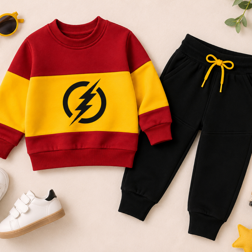 Conjunto de Moletom Masculino do Flash Super-Herói Roupa Infantil de Inverno para Menino